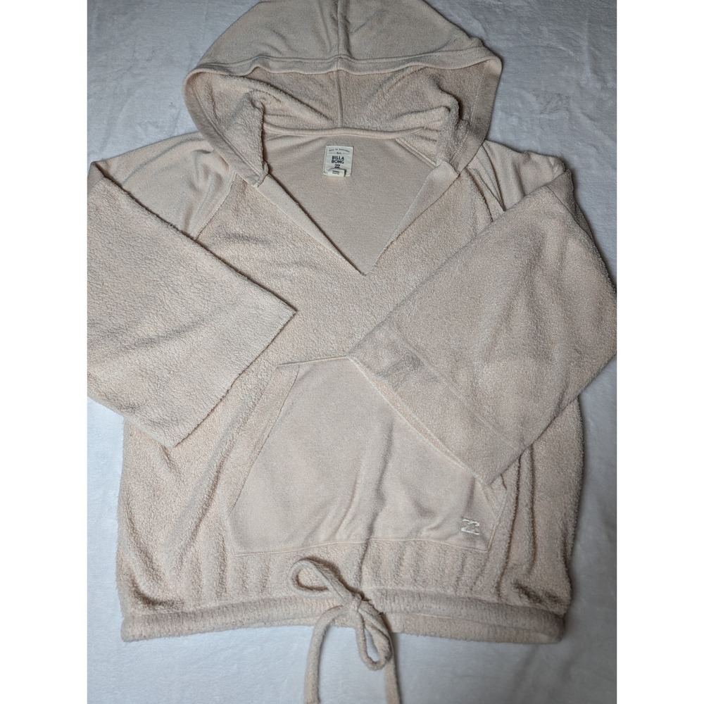 Billabong Womens Terry Cloth V-Neck Hoodie Pullover Peach Medium - Picture 3 of 6